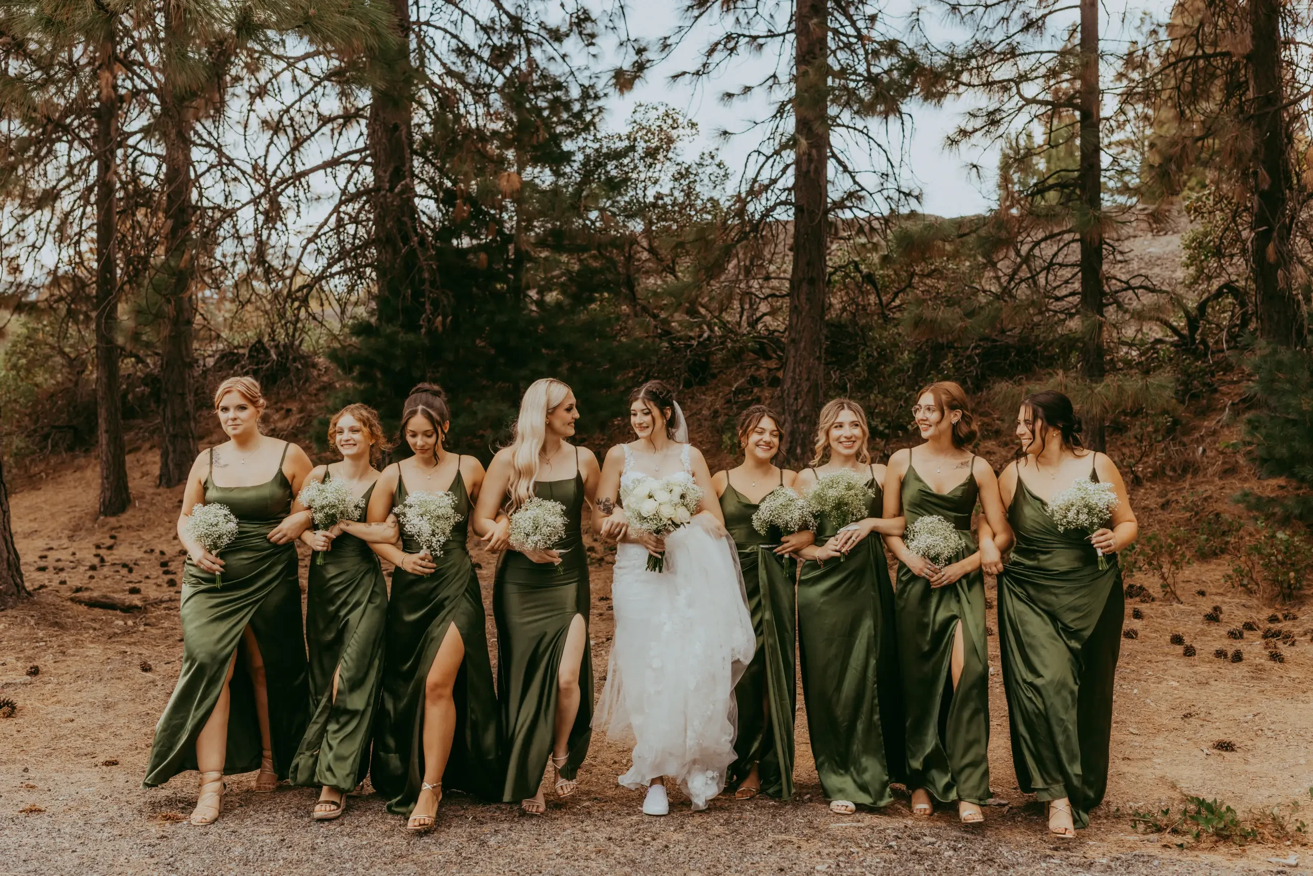 image shows bride and her bridesmaids on her wedding day