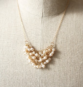 Laura Stark Cluster Pearl Bridal Necklace $0 default Gold thumbnail