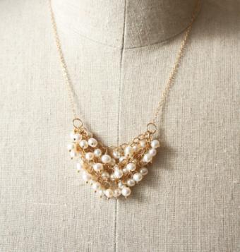 Laura Stark Cluster Pearl Bridal Necklace #0 default Gold thumbnail