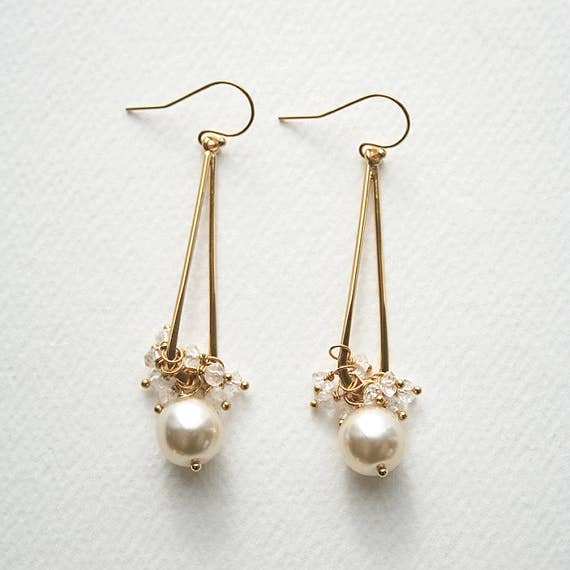 Laura Stark Long Pearl Earrings #0 default Gold picture
