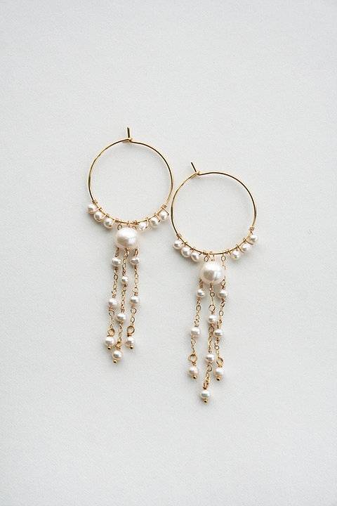 Laura Stark Pearl Hoop Dangle Earrings #0 default Silver picture