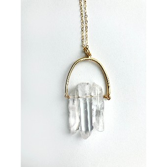 Laura Stark Triple Crystal Arch Necklace $0 default Gold thumbnail