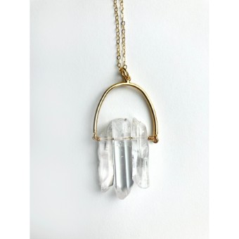 Laura Stark Triple Crystal Arch Necklace #0 default Gold thumbnail