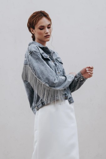 Heirloom Bridal Rhinestone Fringe Jacket - The Heirloom Bridal Company #2 Classic Blue Denim thumbnail
