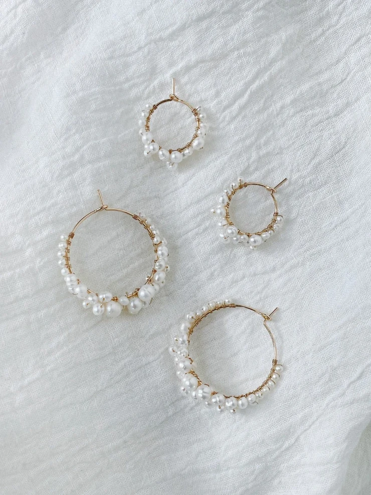 Olive & Piper Mini Cruz Pearl Hoops #0 default Gold Only picture