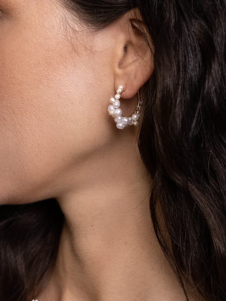 Olive & Piper Mini Cruz Pearl Hoops #2 default Gold Only picture