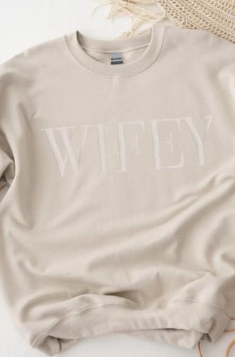 Heirloom Bridal WIFEY Embroidered Sweatshirt #0 default Sand thumbnail