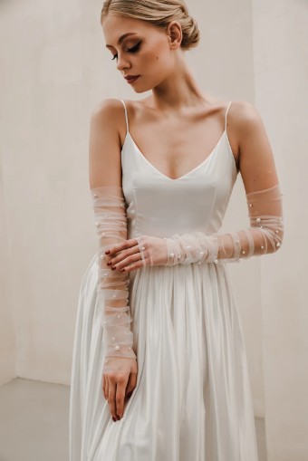 Heirloom Bridal Ruched Pearl Gloves G009 - Heirloom #0 default Ivory thumbnail