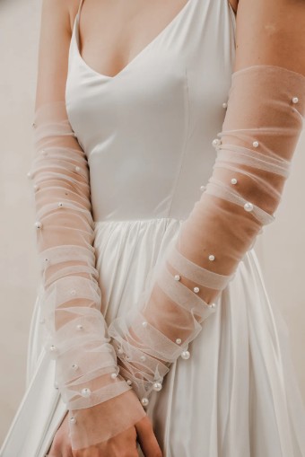 Heirloom Bridal Ruched Pearl Gloves G009 - Heirloom #1 default Ivory thumbnail