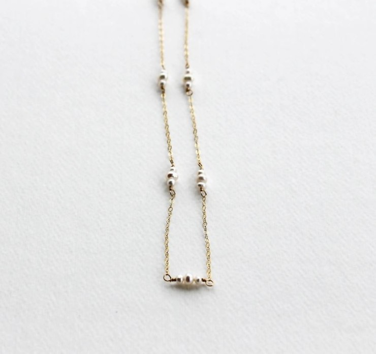 Laura Stark Minimalist Pearl Necklace #0 default Gold picture