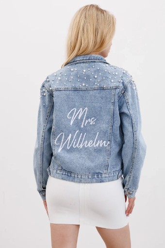 Heirloom Bridal Pearl and Rhinestone Denim Jacket - Heirloom Bridal Company #1 Classic Blue Denim thumbnail