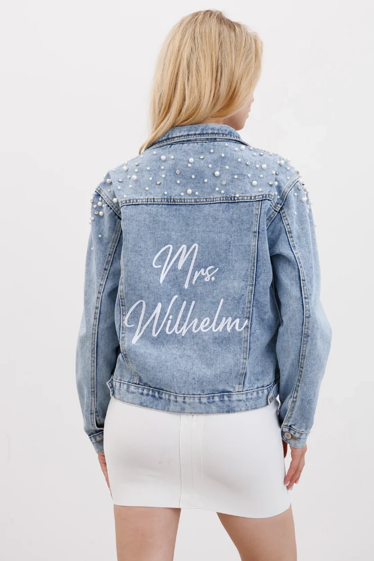 Heirloom Bridal Pearl and Rhinestone Denim Jacket - Heirloom Bridal Company #1 Classic Blue Denim picture