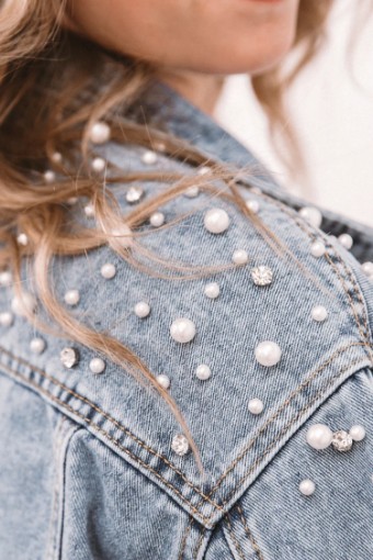 Heirloom Bridal Pearl and Rhinestone Denim Jacket - Heirloom Bridal Company #3 Classic Blue Denim thumbnail