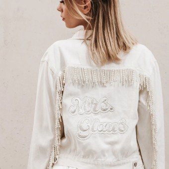 Heirloom Bridal Pearl Fringe Denim Jacket - Heirloom Bridal Company #2 White thumbnail
