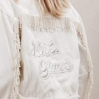 Heirloom Bridal Pearl Fringe Denim Jacket - Heirloom Bridal Company #1 White thumbnail