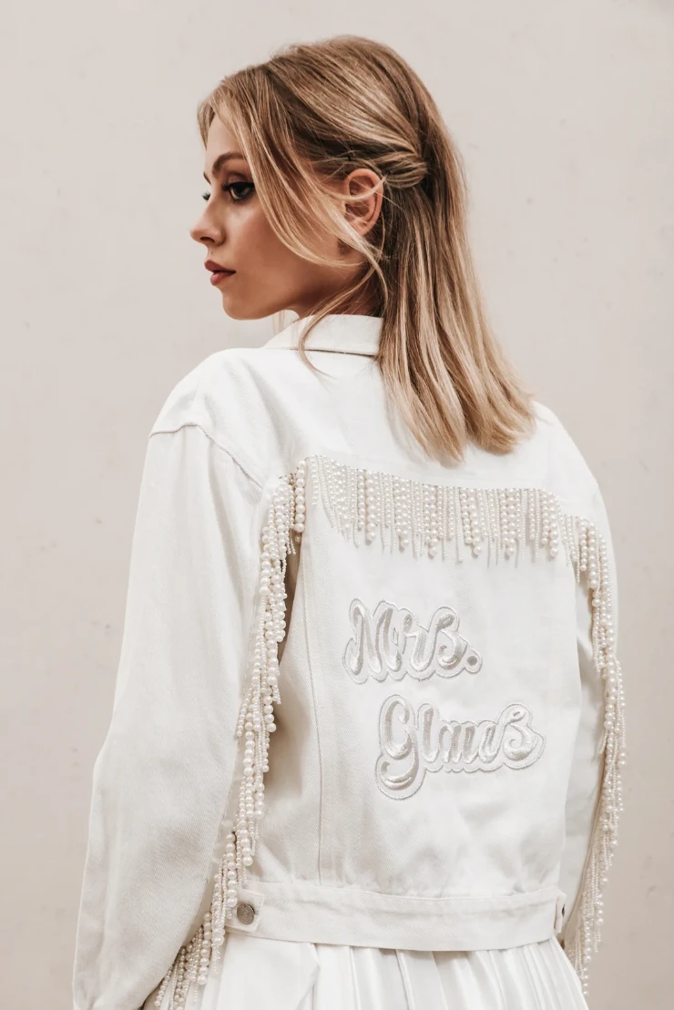 Heirloom Bridal #Pearl Fringe Denim Jacket - Heirloom Bridal Company Image