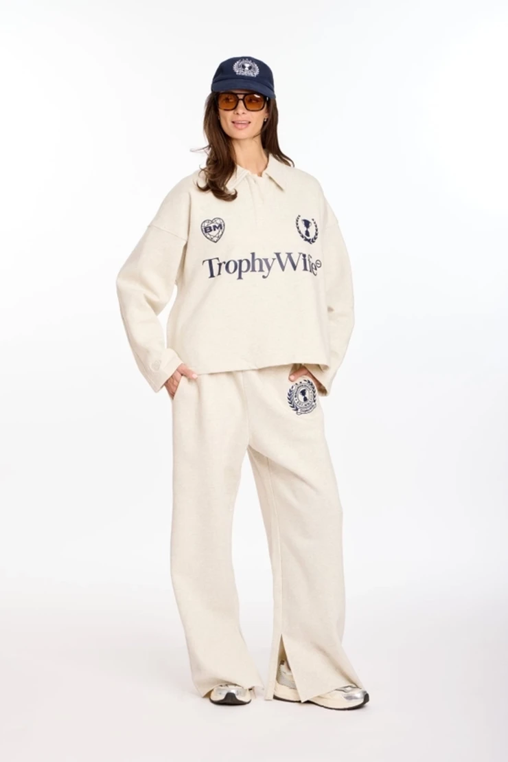 BRIDEMERCH Trophy Wife Long Sleeve Fleece Boxy Rugby - BRIDEMERCH #1 Cream picture