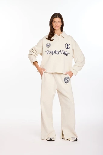 BRIDEMERCH Trophy Wife Long Sleeve Fleece Boxy Rugby - BRIDEMERCH $2 Cream thumbnail
