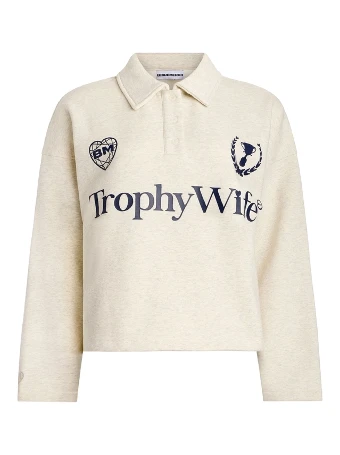 BRIDEMERCH Trophy Wife Long Sleeve Fleece Boxy Rugby - BRIDEMERCH $3 Cream thumbnail