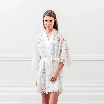 Wedding Star Women's Lace Bridal Wedding Robe - Wedding Star $2 White thumbnail