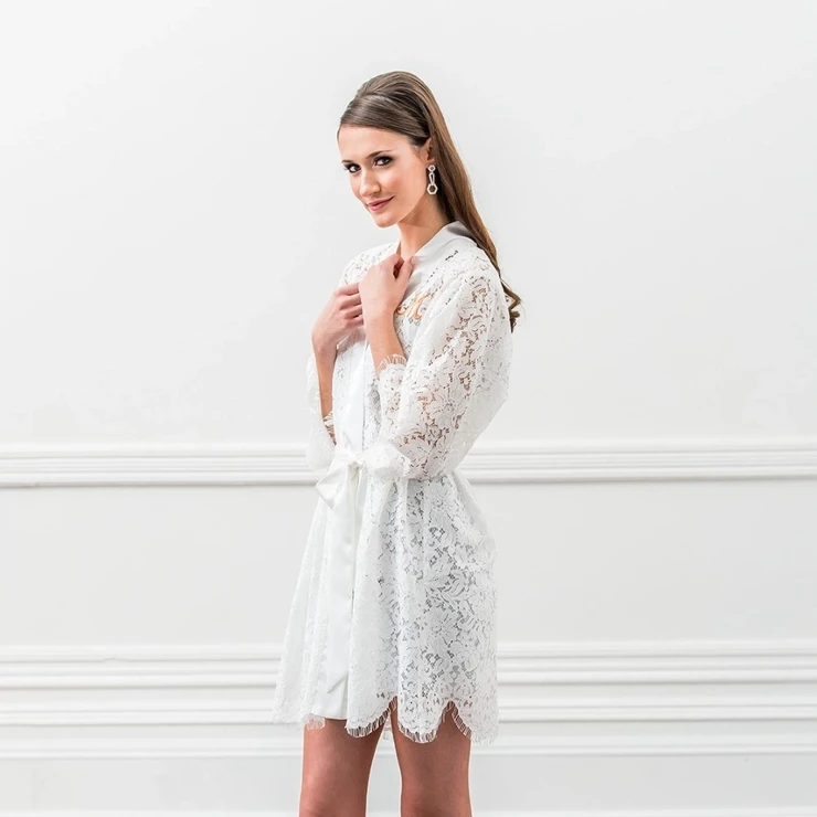 Wedding Star Women's Lace Bridal Wedding Robe - Wedding Star #1 White picture