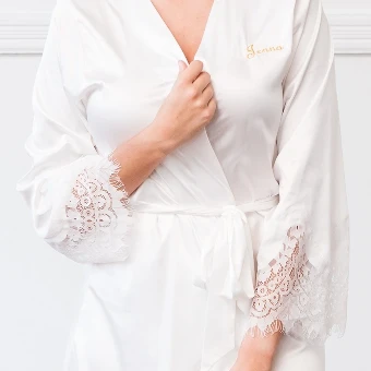 Wedding Star Women's Silky & Lace Trim Bridal Wedding Robe - Wedding Star $0 default White thumbnail