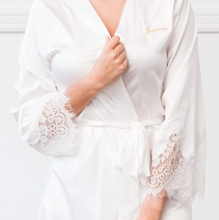 Wedding Star Women's Silky & Lace Trim Bridal Wedding Robe - Wedding Star #0 default White picture