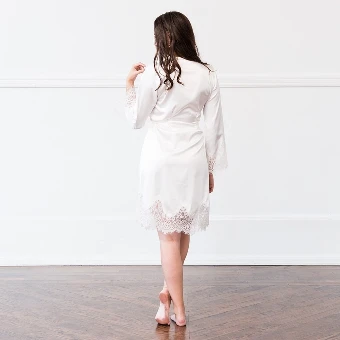 Wedding Star Women's Silky & Lace Trim Bridal Wedding Robe - Wedding Star $2 White thumbnail