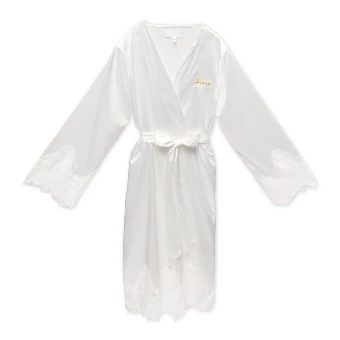 Wedding Star Women's Silky & Lace Trim Bridal Wedding Robe - Wedding Star $3 default White thumbnail