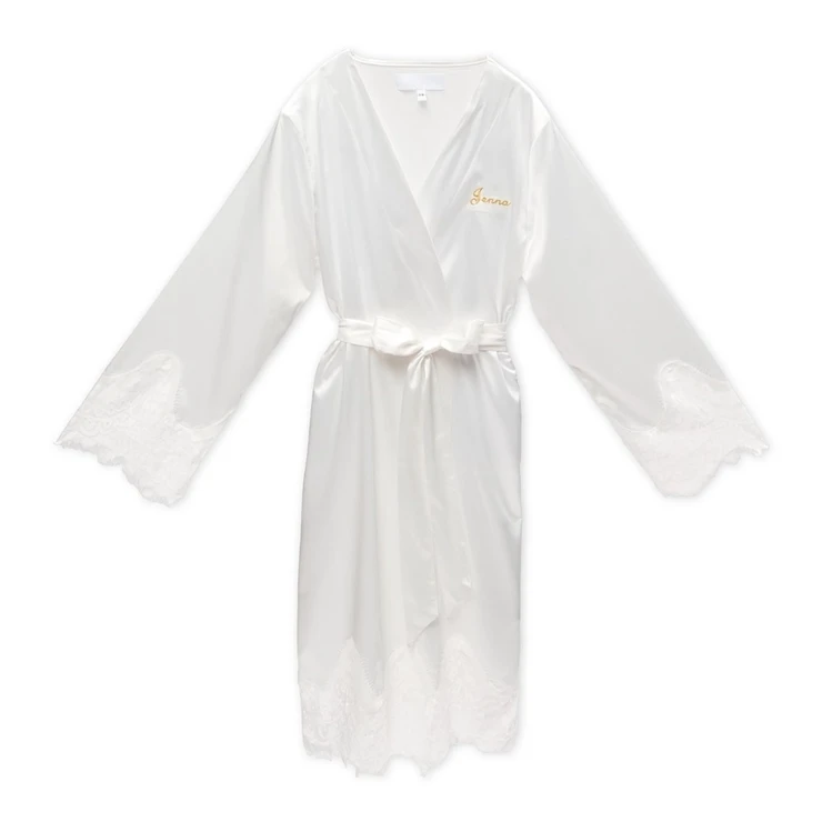 Wedding Star Women's Silky & Lace Trim Bridal Wedding Robe - Wedding Star #3 default White picture