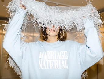 BRIDEMERCH Marriage Material Oversize Crewneck (Blue) - BRIDEMERCH $4 default thumbnail