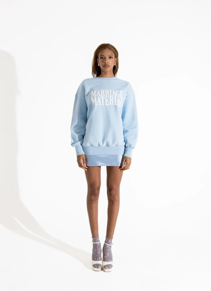 BRIDEMERCH Marriage Material Oversize Crewneck (Blue) - BRIDEMERCH #1 picture