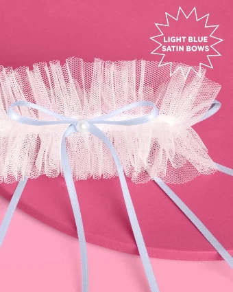 xo, Fetti White Tulle Bridal Garter - Something Blue, - xo, Fetti $2 thumbnail