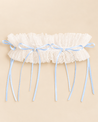 xo, Fetti White Tulle Bridal Garter - Something Blue, - xo, Fetti $1 thumbnail