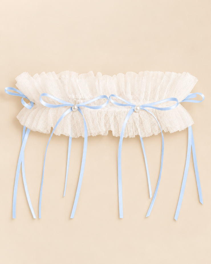 xo, Fetti White Tulle Bridal Garter - Something Blue, - xo, Fetti #1 picture