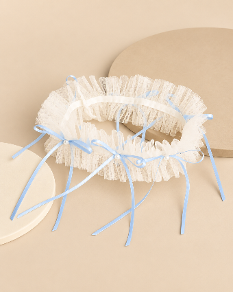 xo, Fetti White Tulle Bridal Garter - Something Blue, - xo, Fetti $0 default thumbnail