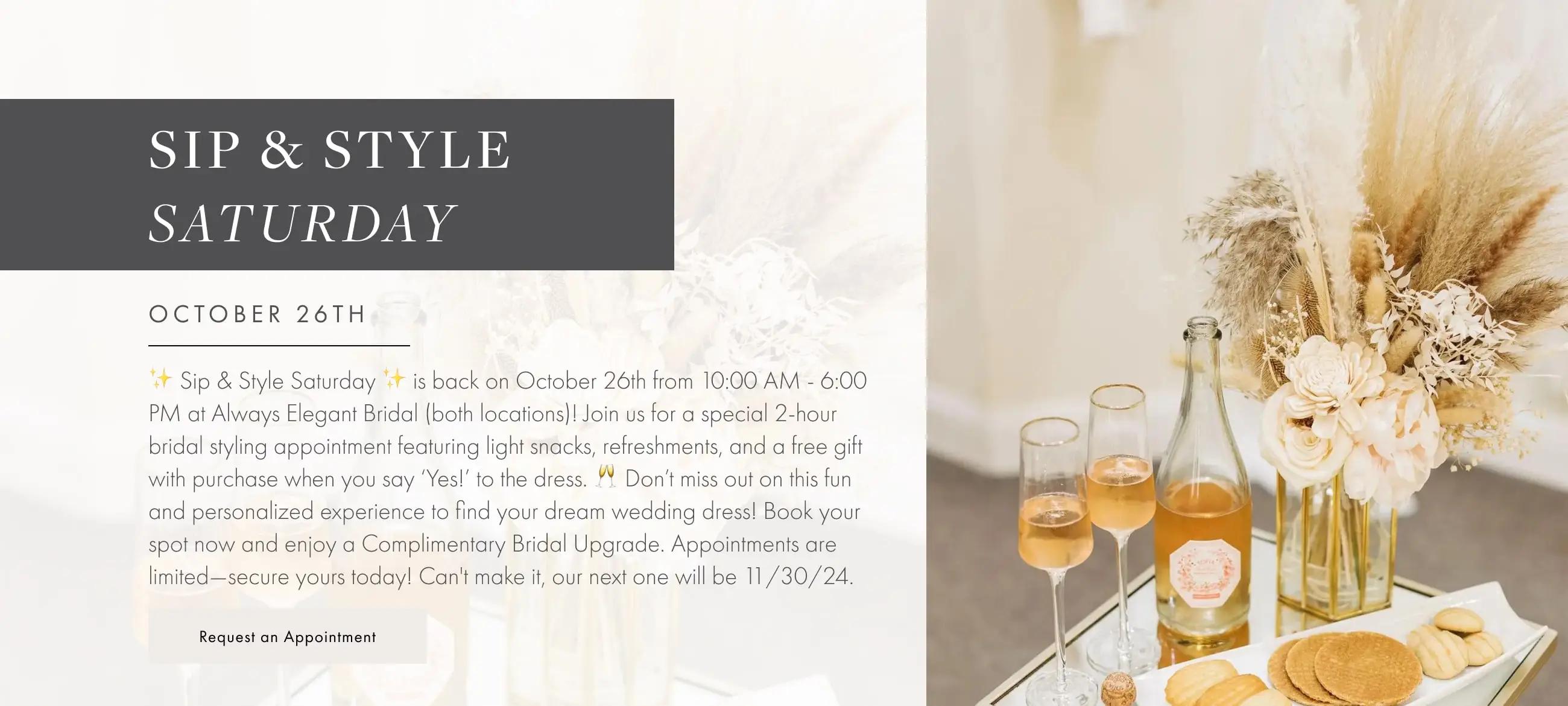 Sip & Style Saturday at Always Elegant Bridal, Chico