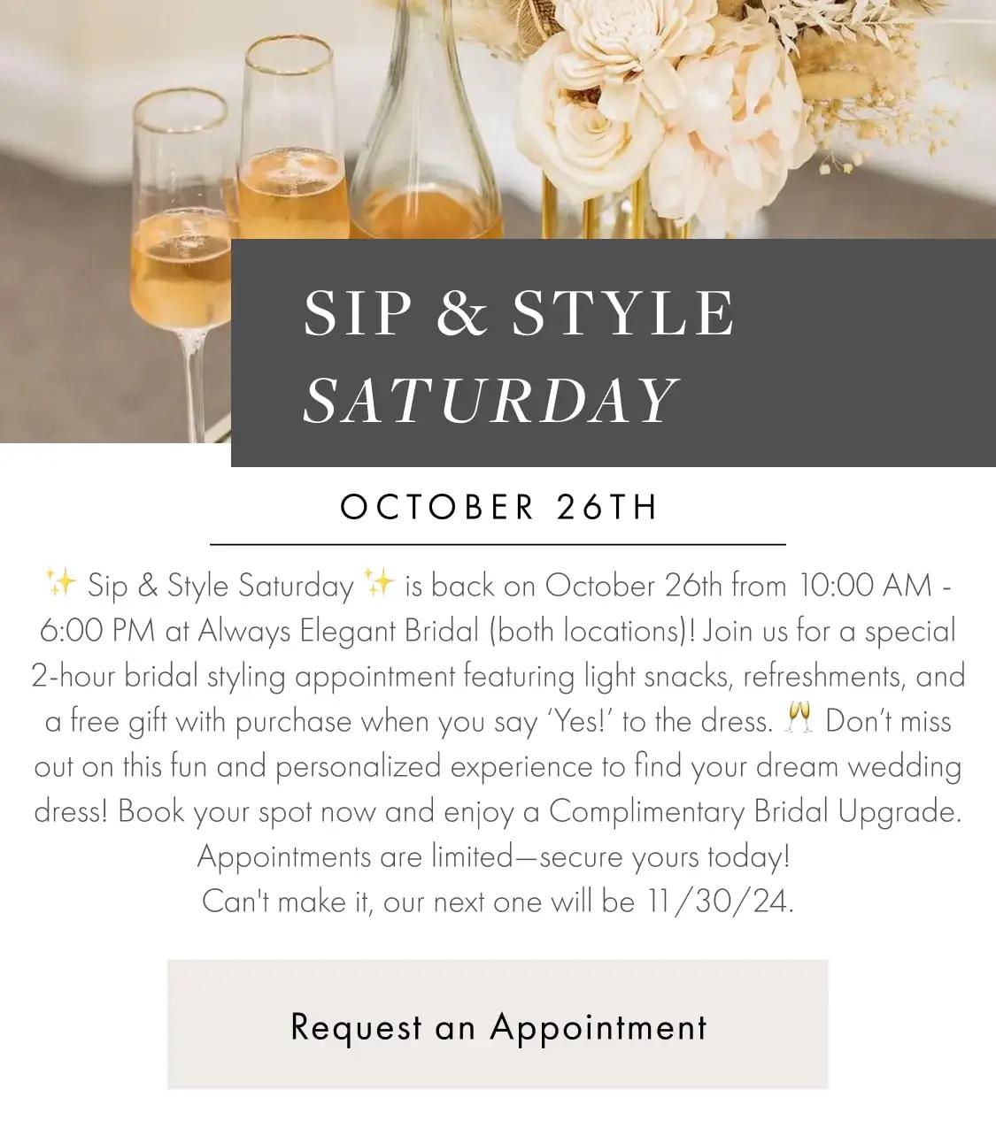 Sip & Style Saturday at Always Elegant Bridal, Chico