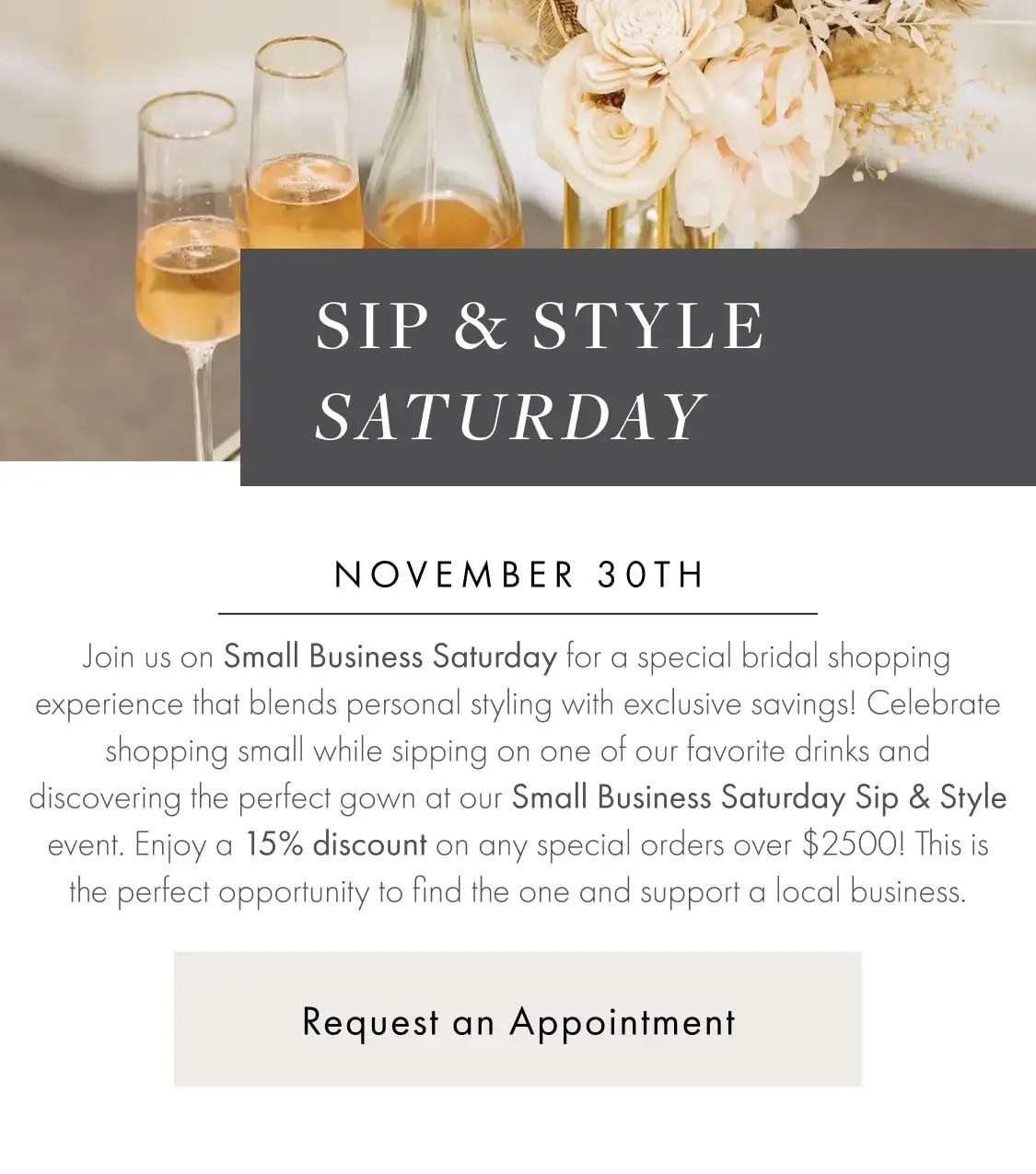 Sip & Style Saturday at Always Elegant Bridal, Chico